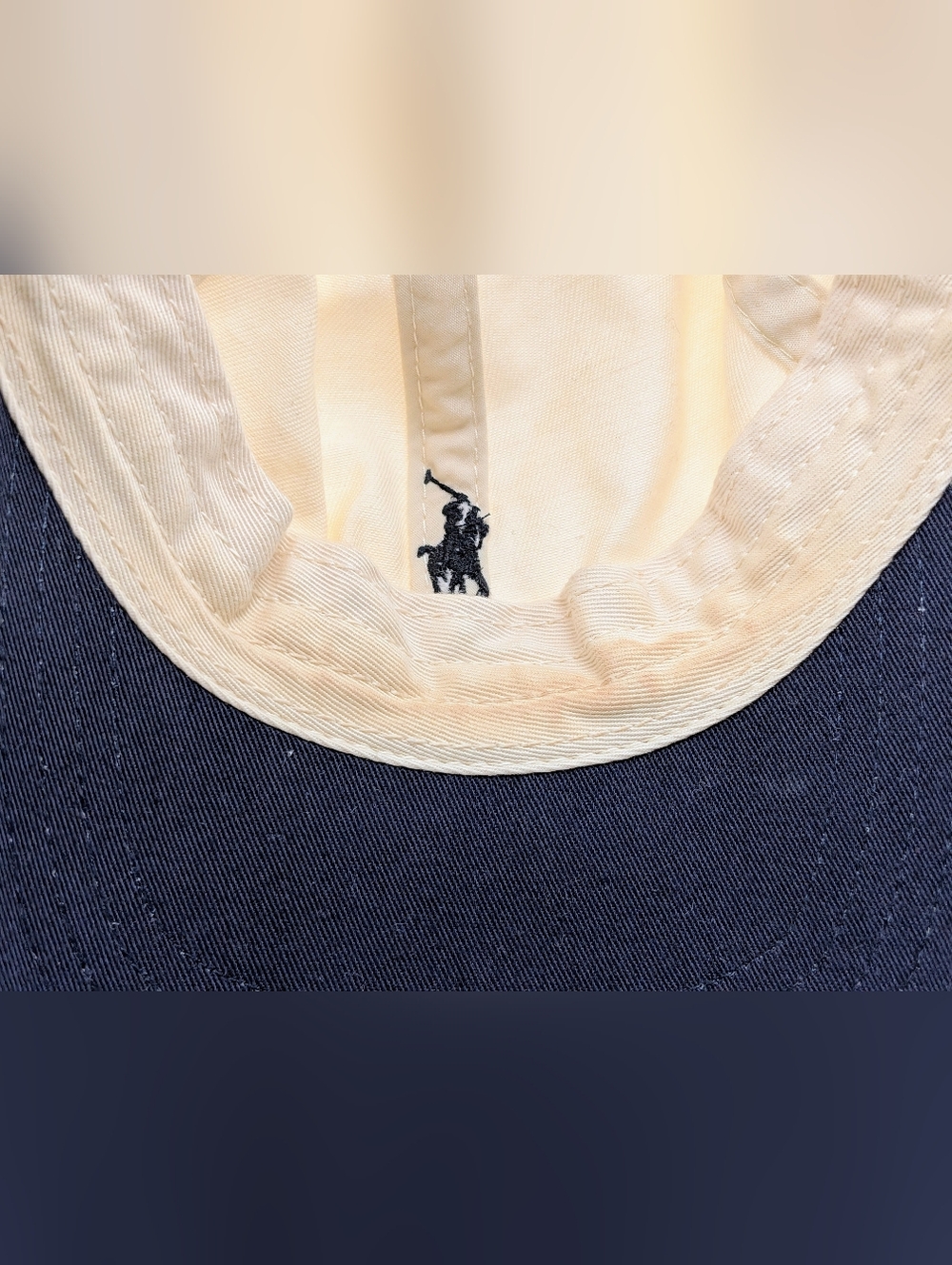 Polo by Ralph Lauren Cream Baseball Cap w Navy Pony Vintage Polo Ralph Lauren - Picture 6 of 7